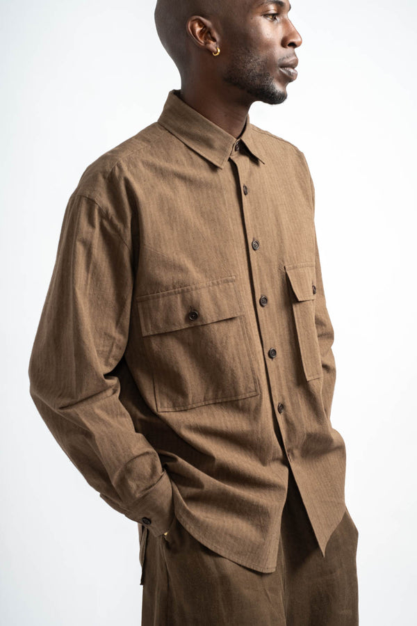 Big Shirt Hemp Cotton Stripe in Charcoal + Dark Olive