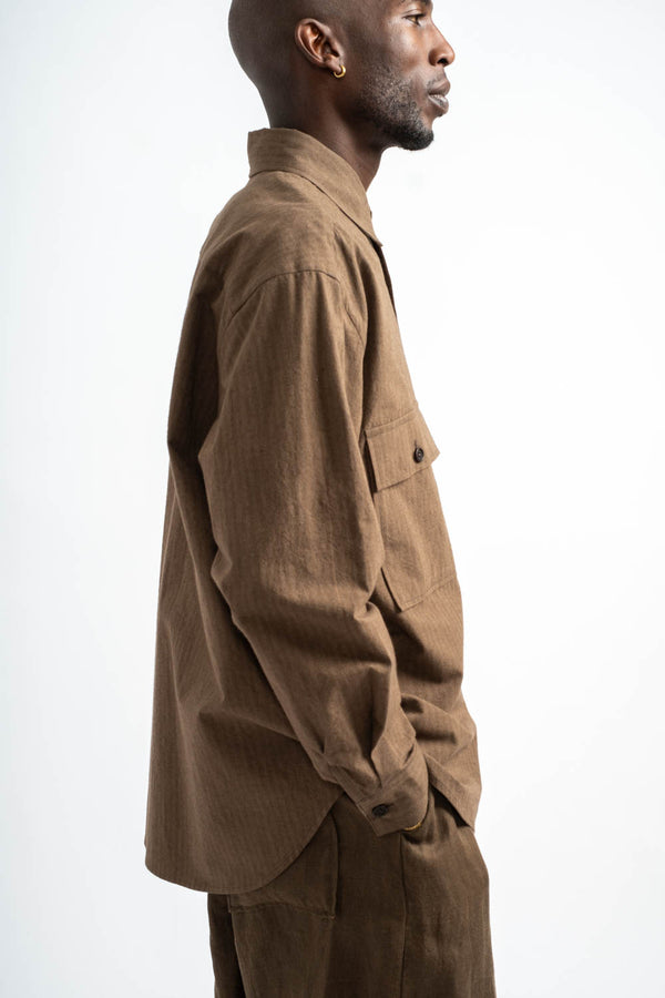 Big Shirt Hemp Cotton Stripe in Charcoal + Dark Olive