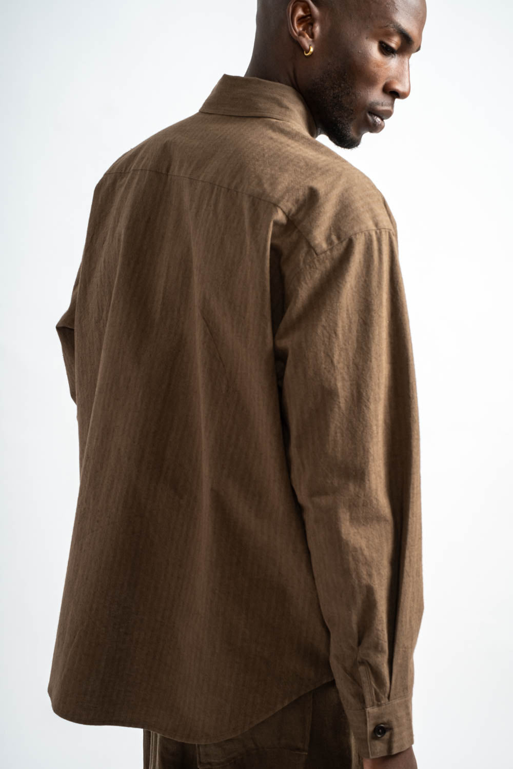 Big Shirt Hemp Cotton Stripe in Charcoal + Dark Olive