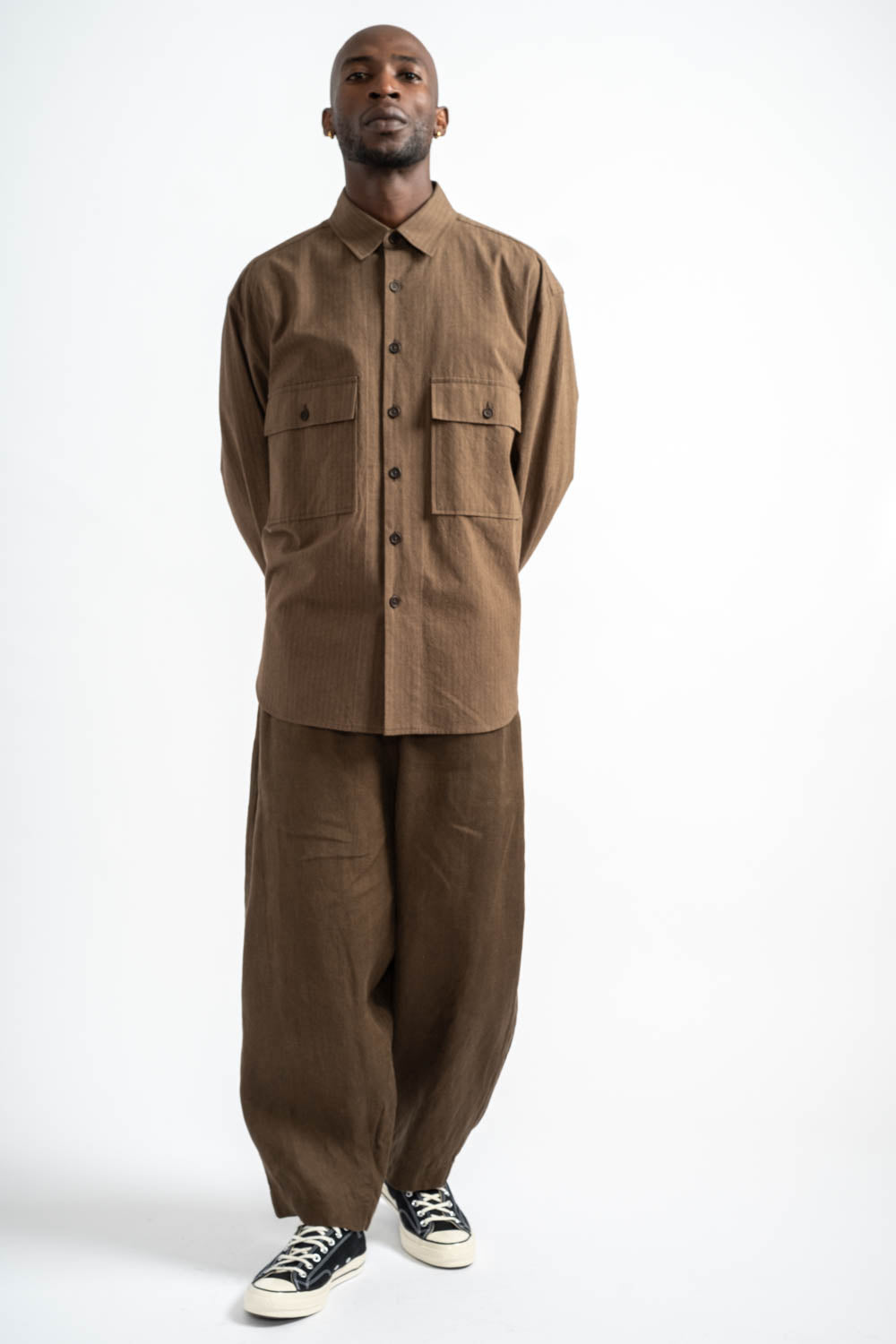 EVAN KINORI | Big Shirt Hemp Cotton Stripe in Charcoal + Dark