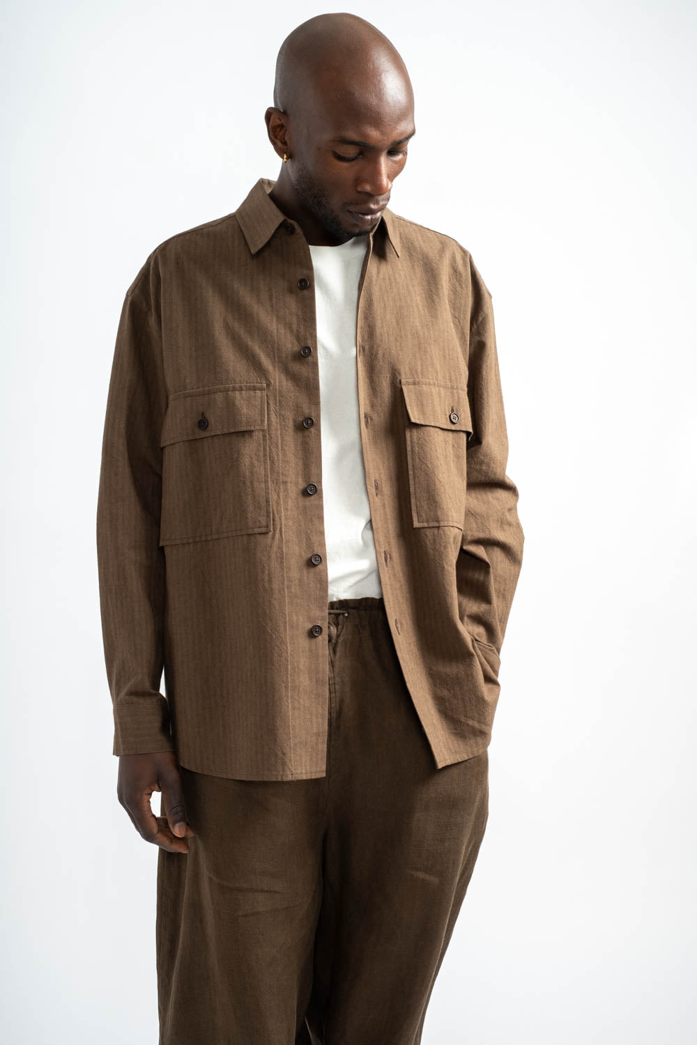 Big Shirt Hemp Cotton Stripe in Charcoal + Dark Olive