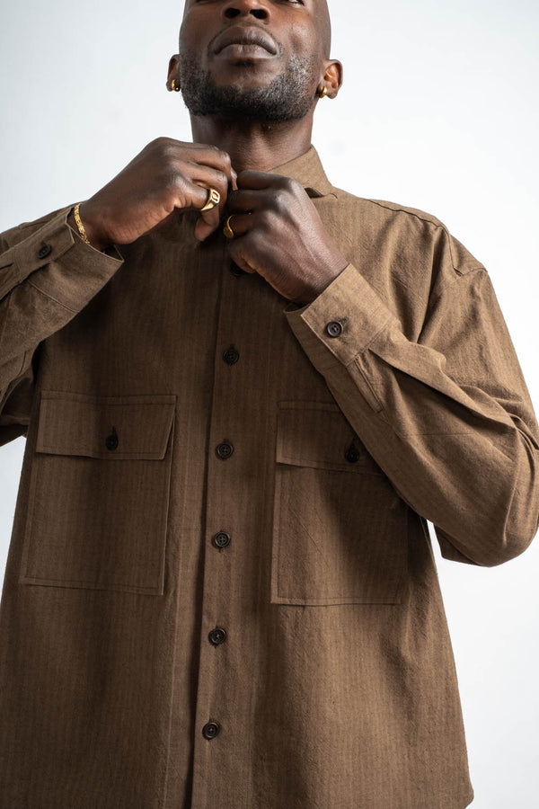 Big Shirt Hemp Cotton Stripe in Charcoal + Dark Olive