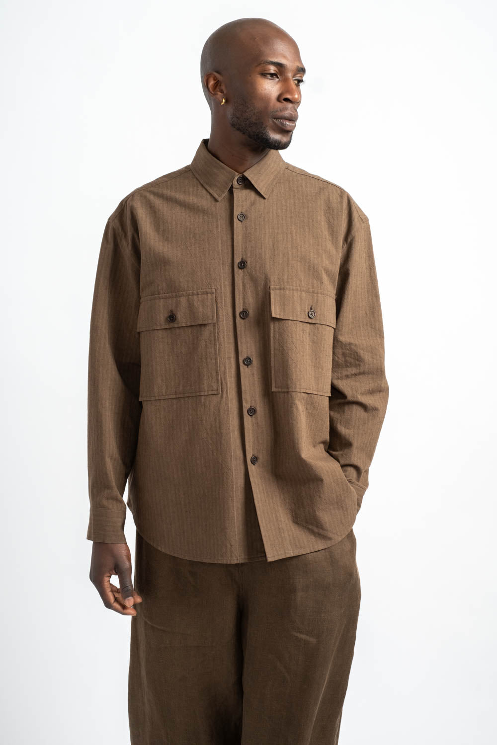 EVAN KINORI | Big Shirt Hemp Cotton Stripe in Charcoal + Dark