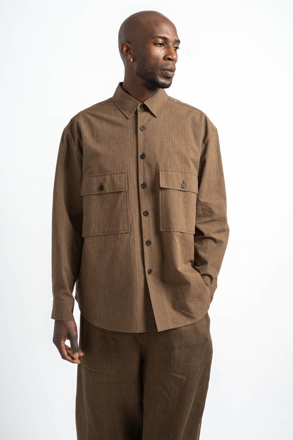 Big Shirt Hemp Cotton Stripe in Charcoal + Dark Olive