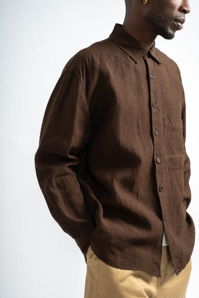 Big Shirt Two Overdyed Linen Check in Brown + Black