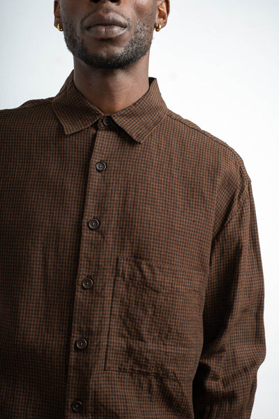 Big Shirt Two Overdyed Linen Check in Brown + Black