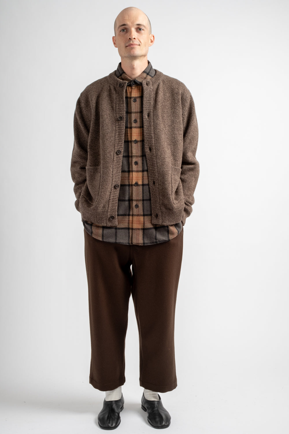 Crewneck Cardigan Wool Melange Brown/Beige
