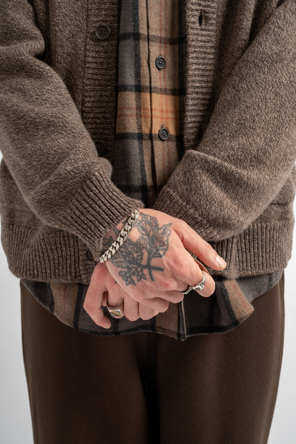 Crewneck Cardigan Wool Melange Brown/Beige