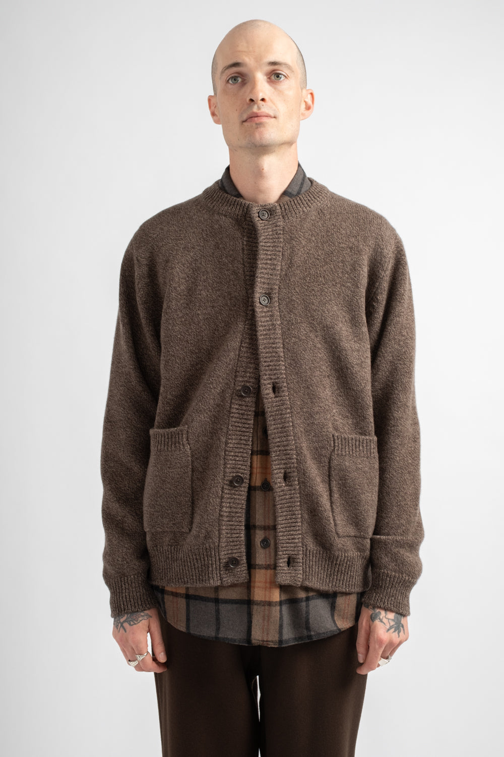 Crewneck Cardigan Wool Melange Brown/Beige