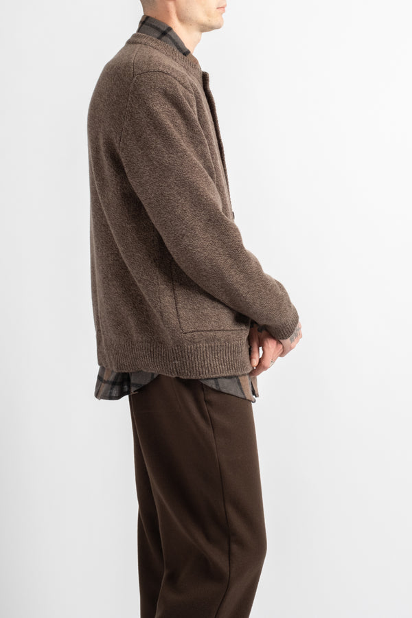 Crewneck Cardigan Wool Melange Brown/Beige