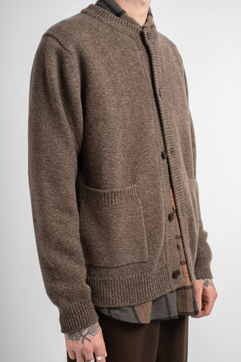 Crewneck Cardigan Wool Melange Brown/Beige