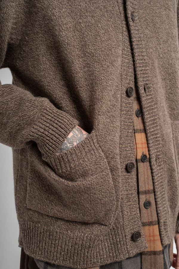 Crewneck Cardigan Wool Melange Brown/Beige