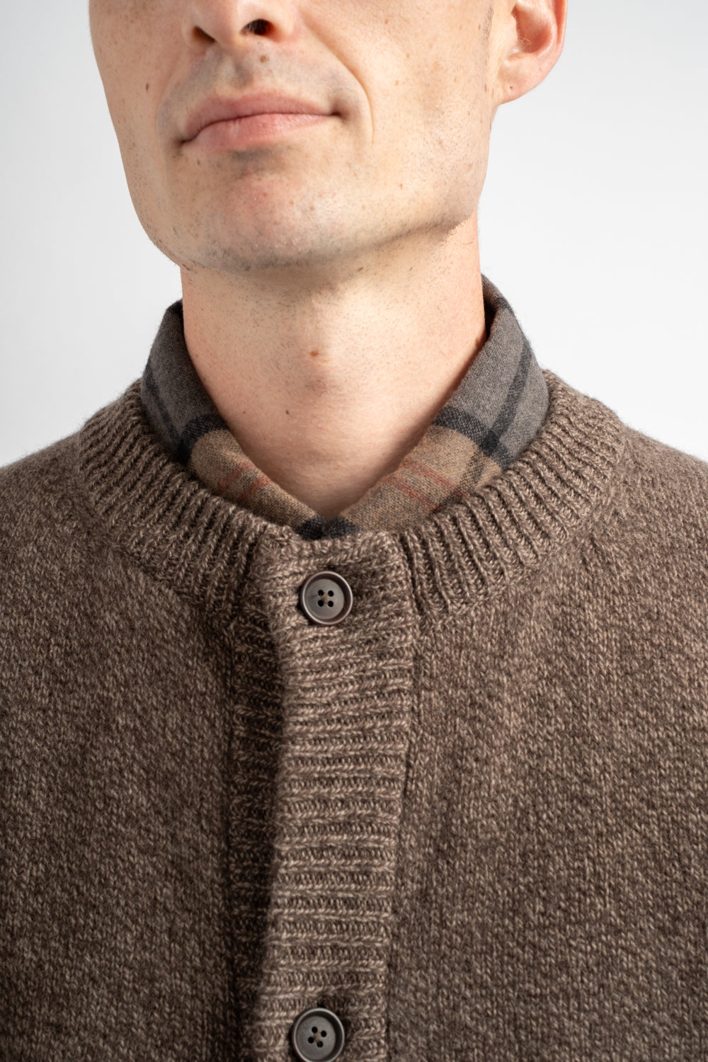Crewneck Cardigan Wool Melange Brown/Beige