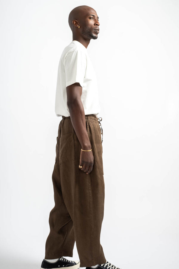 Drawstring Pant Sumi Ink Hemp Twill in Dark Olive