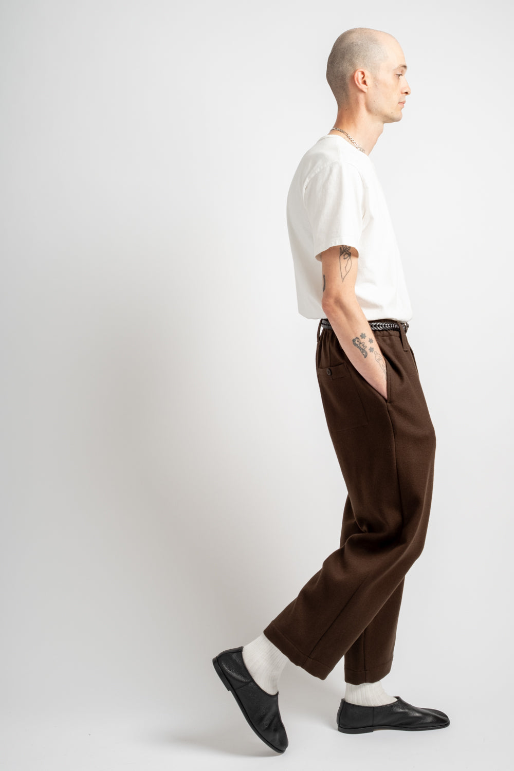 Elastic Pant Heavy Wool Flannel Dark Brown