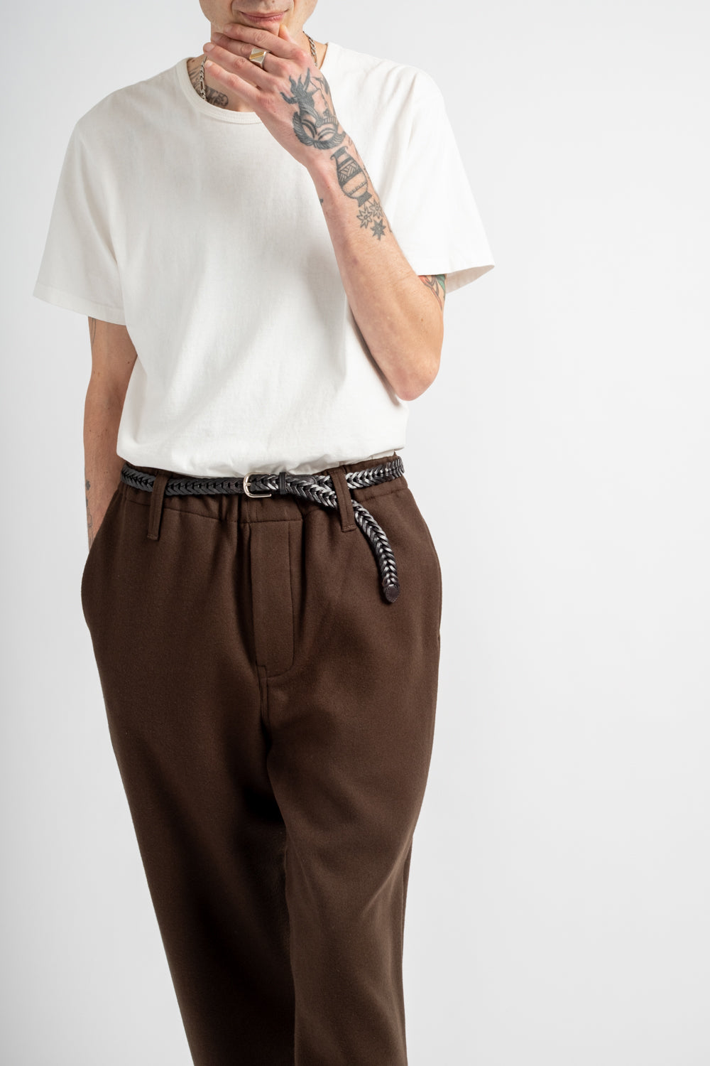 Elastic Pant Heavy Wool Flannel Dark Brown