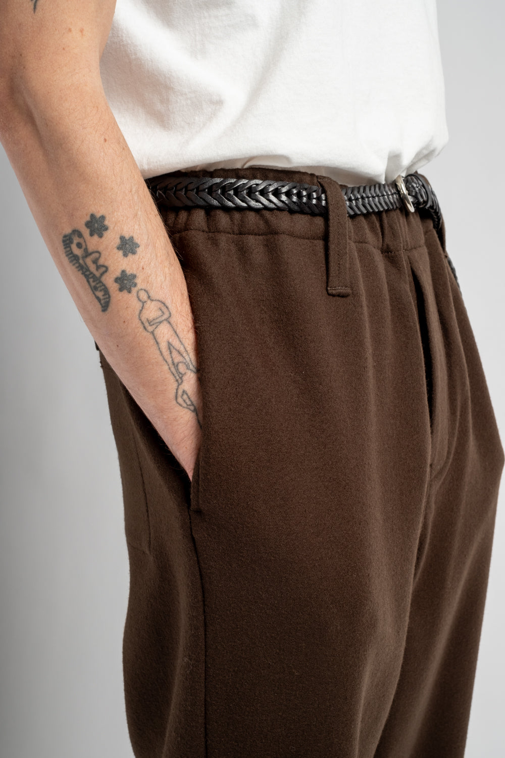 Elastic Pant Heavy Wool Flannel Dark Brown
