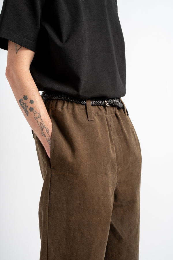 Elastic Pant in Sumi Ink Cotton/Washi Canvas Dark Olive