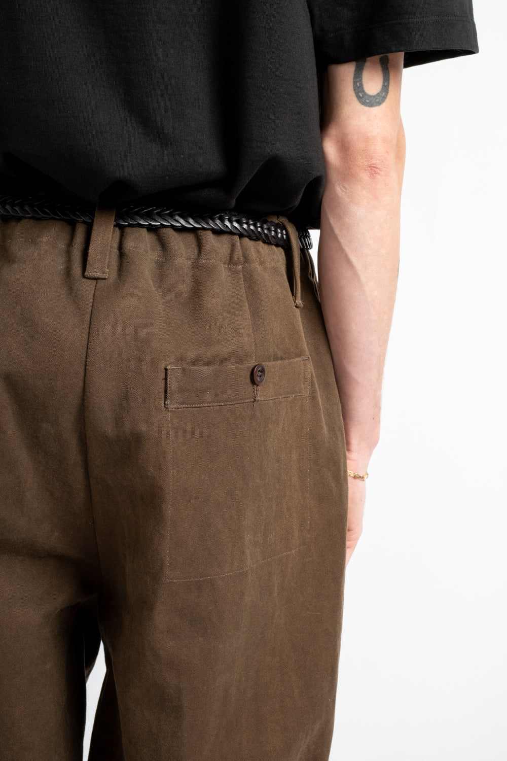 Elastic Pant in Sumi Ink Cotton/Washi Canvas Dark Olive