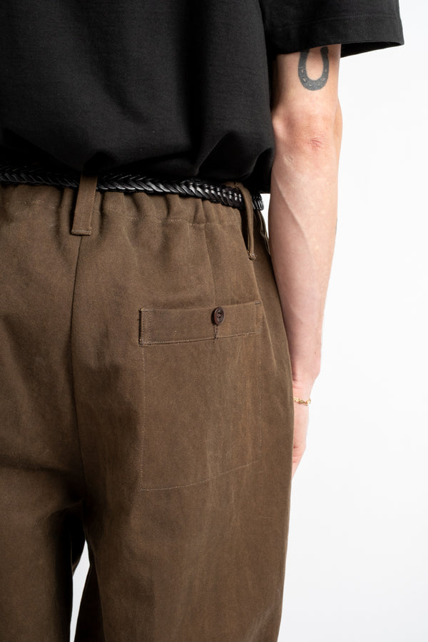 Elastic Pant in Sumi Ink Cotton/Washi Canvas Dark Olive