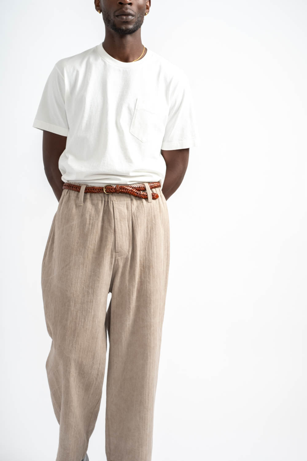 Elastic Pant Linen Cotton H-Bone in Dark Beige