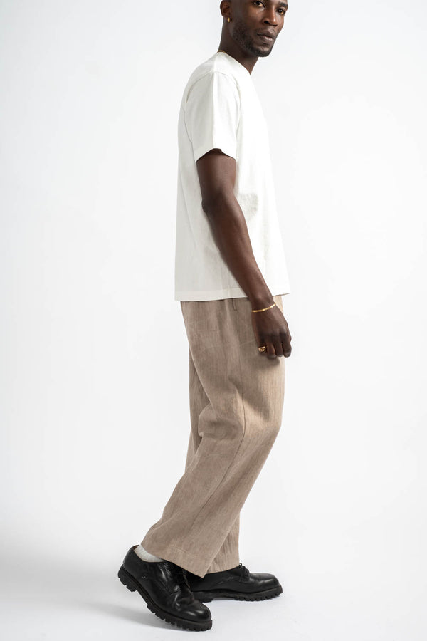 Elastic Pant Linen Cotton H-Bone in Dark Beige