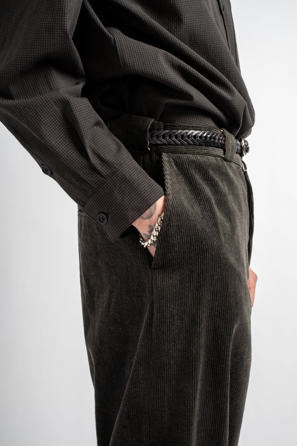 Flat Front Pant Carbon Dyed Corduroy Charcoal