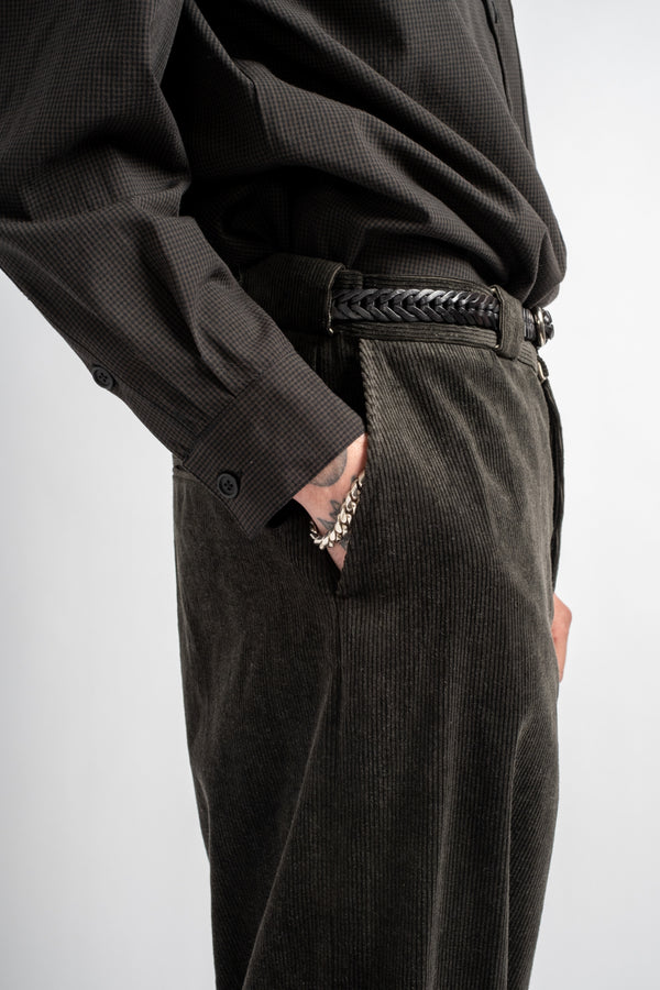 Flat Front Pant Carbon Dyed Corduroy Charcoal