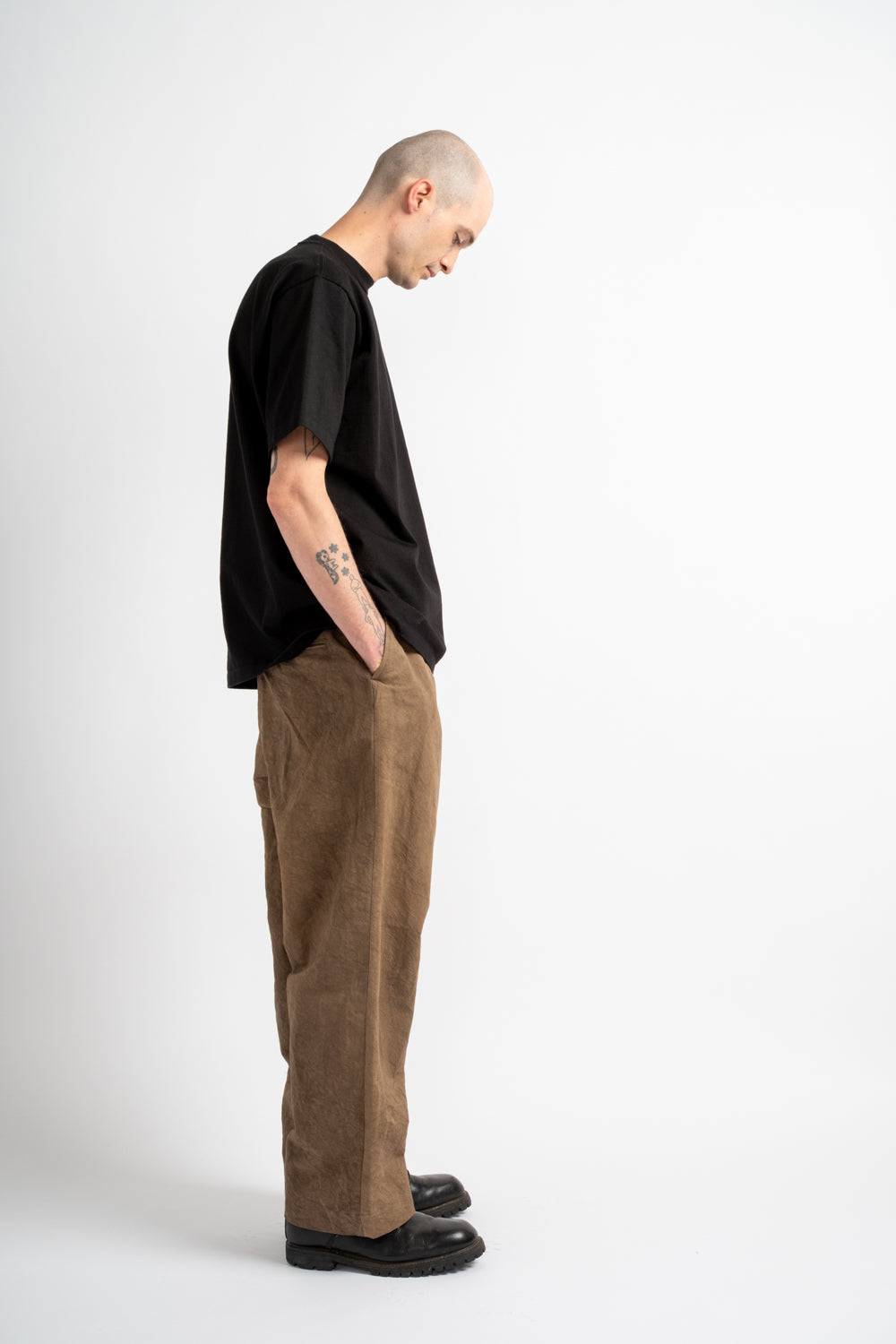 Flat Front Pant in Natural Dye Cotton/Washi Twill Brown