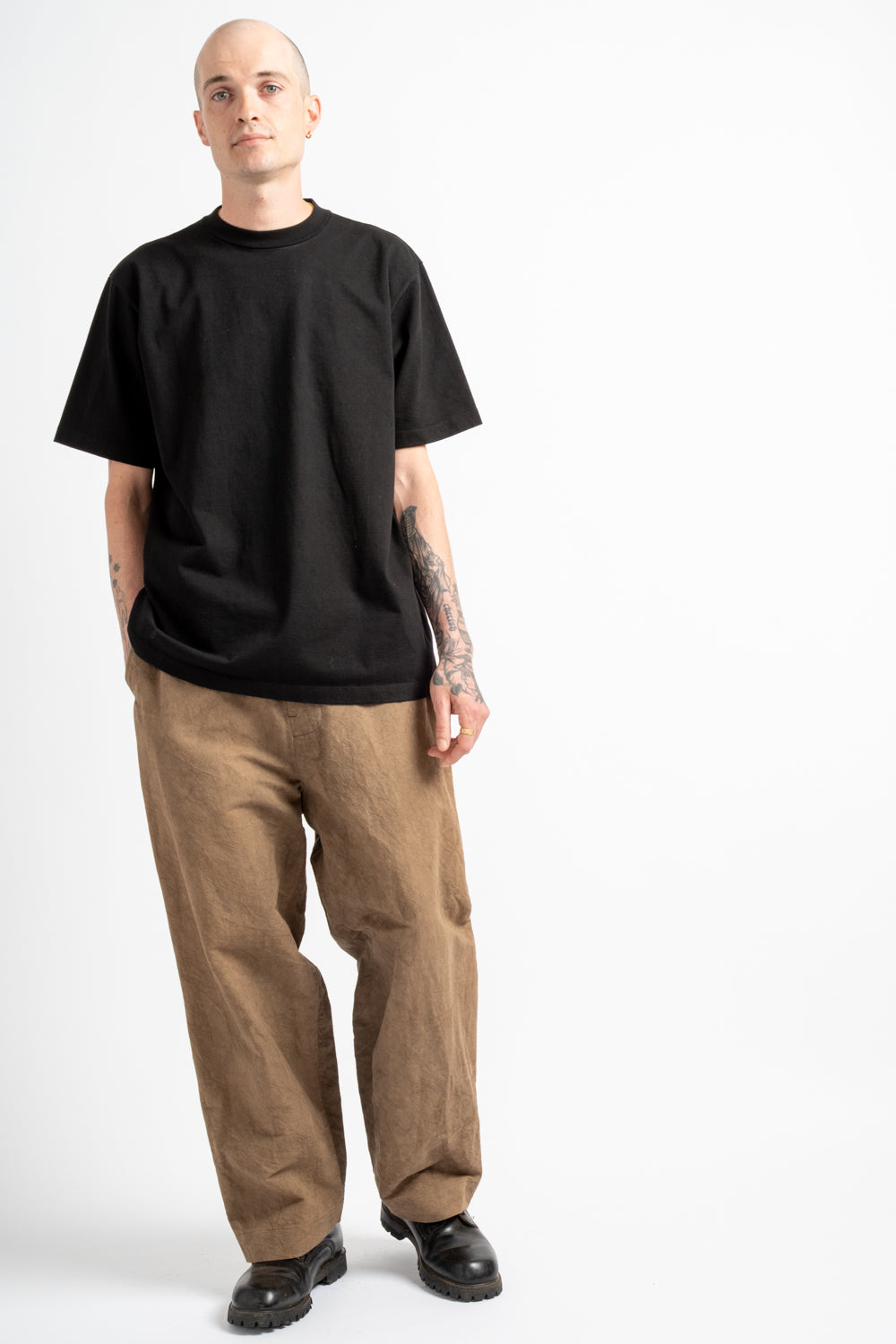 Flat Front Pant in Natural Dye Cotton/Washi Twill Brown