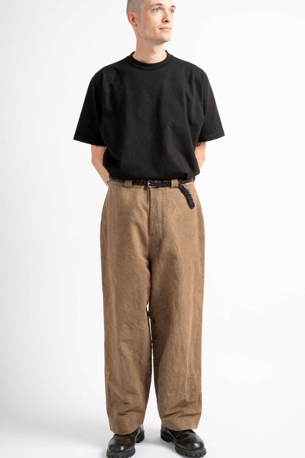 Flat Front Pant in Natural Dye Cotton/Washi Twill Brown