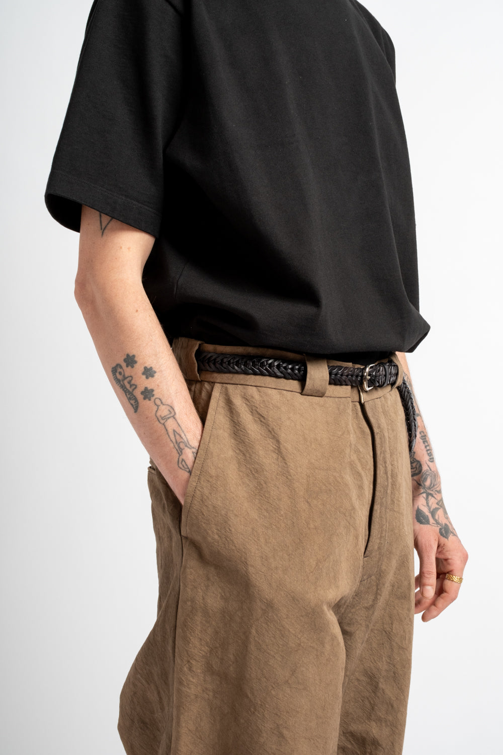Flat Front Pant in Natural Dye Cotton/Washi Twill Brown