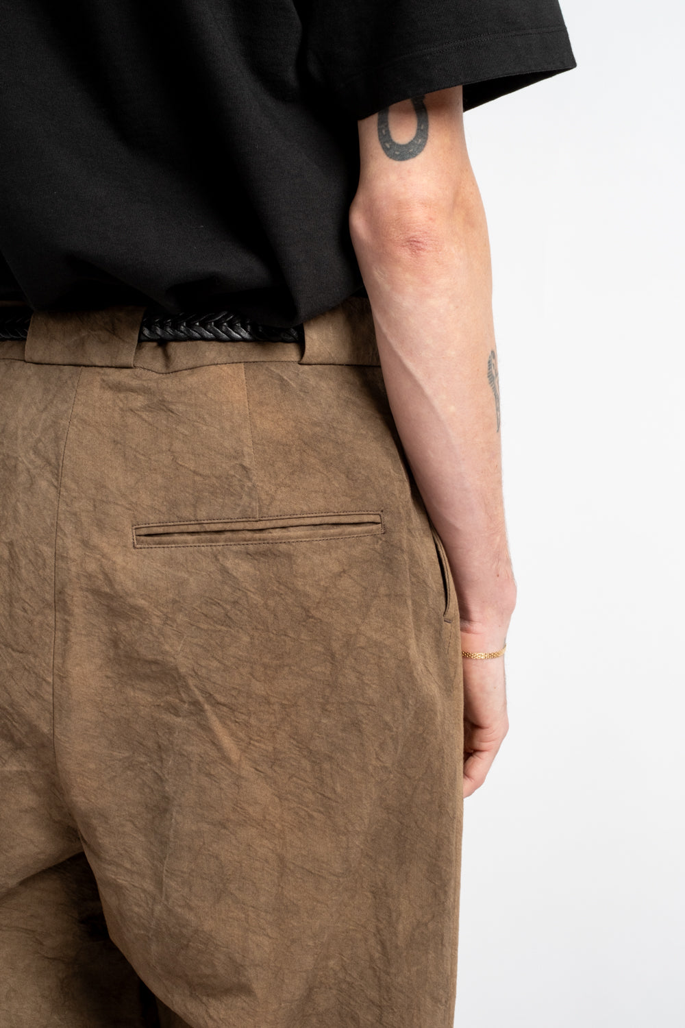 Flat Front Pant in Natural Dye Cotton/Washi Twill Brown
