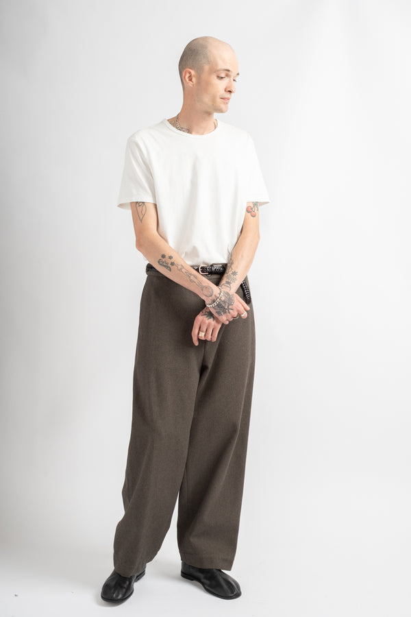 Flat Front Pant Top Dyed Cotton Kersey Olive Heather