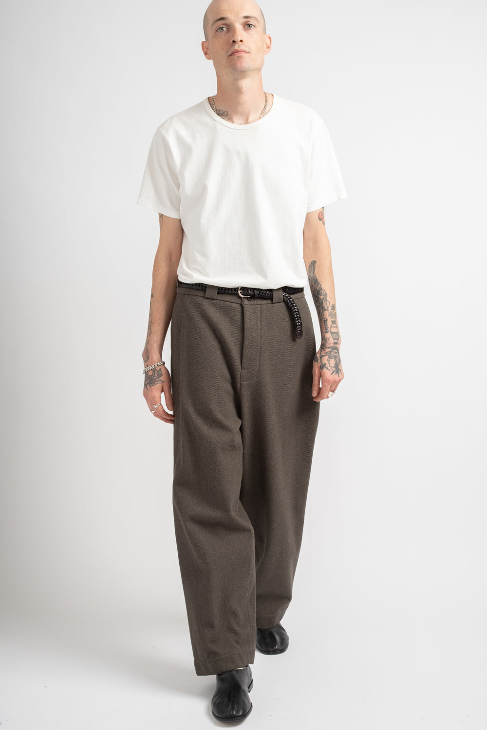 Flat Front Pant Top Dyed Cotton Kersey Olive Heather