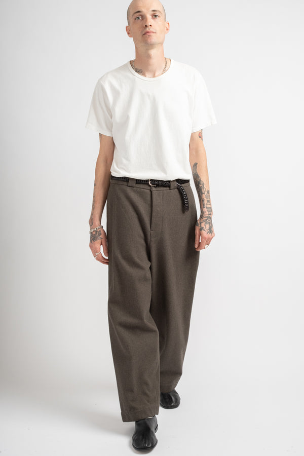 Flat Front Pant Top Dyed Cotton Kersey Olive Heather