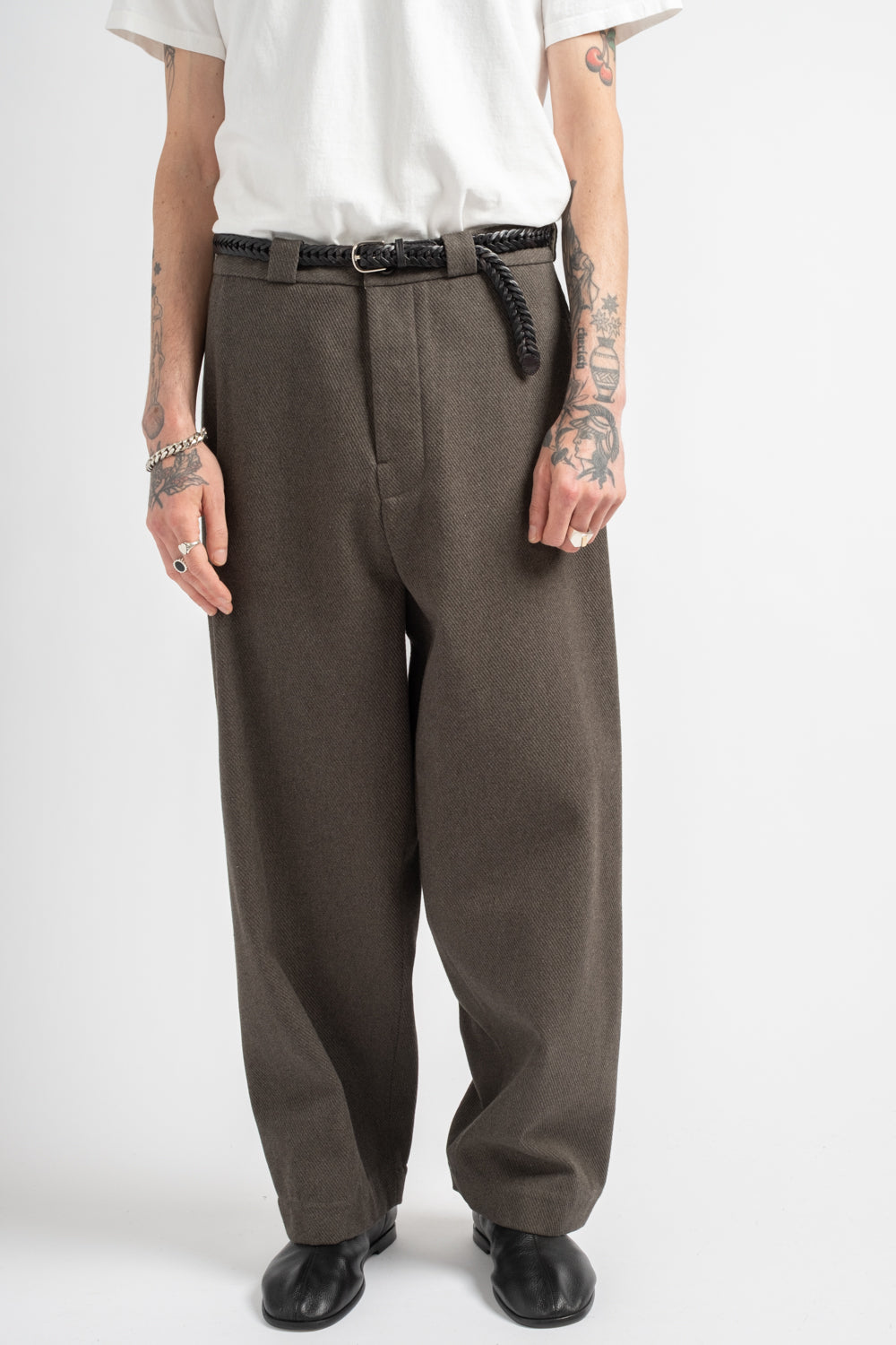Flat Front Pant Top Dyed Cotton Kersey Olive Heather