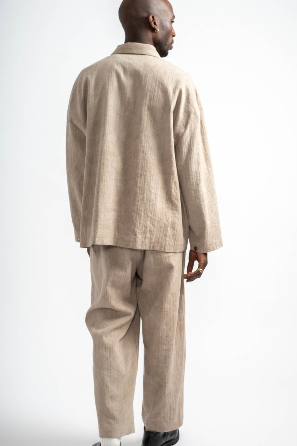 Field Shirt Two Linen Cotton H-Bone in Dark Beige