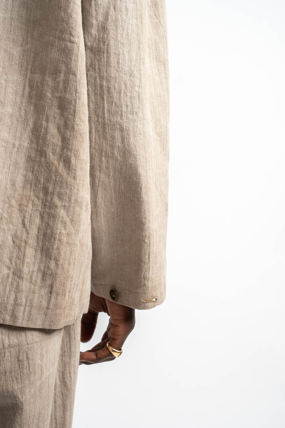 Field Shirt Two Linen Cotton H-Bone in Dark Beige