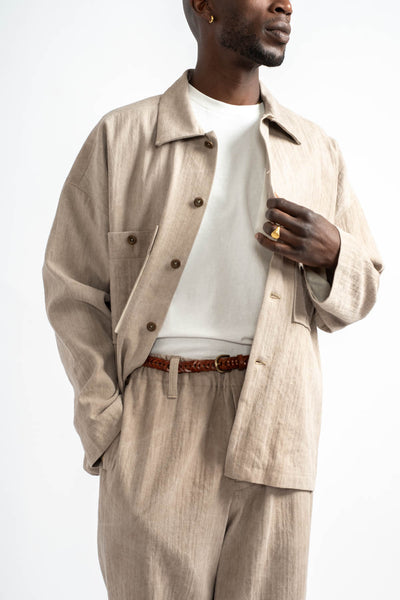 Field Shirt Two Linen Cotton H-Bone in Dark Beige