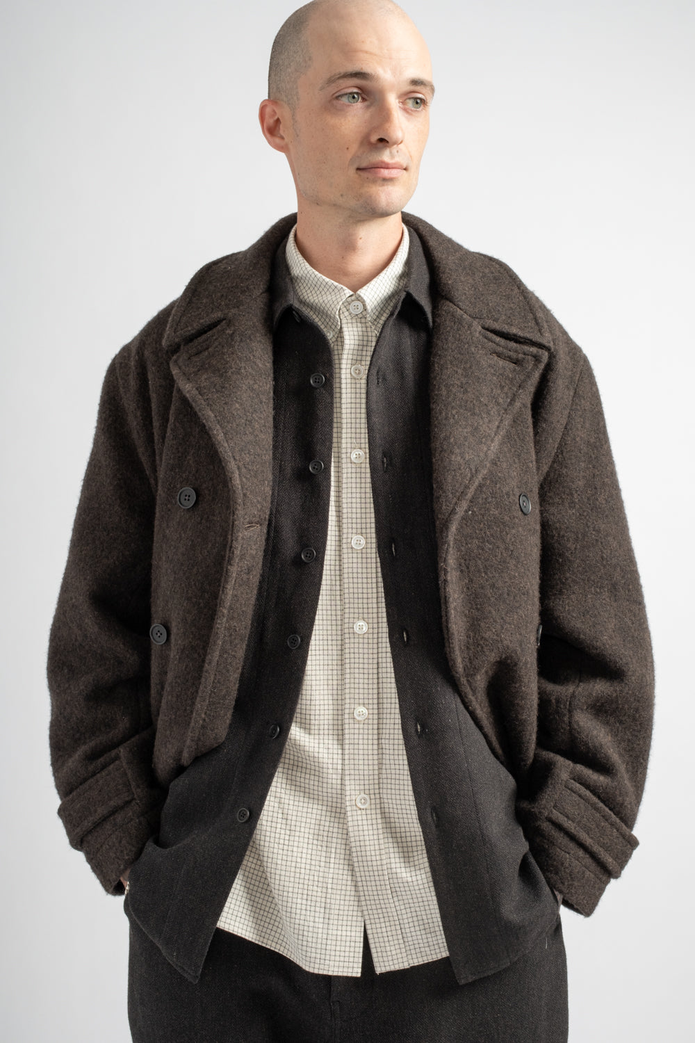 Peacoat Brushed Wool Coating Dark Brown
