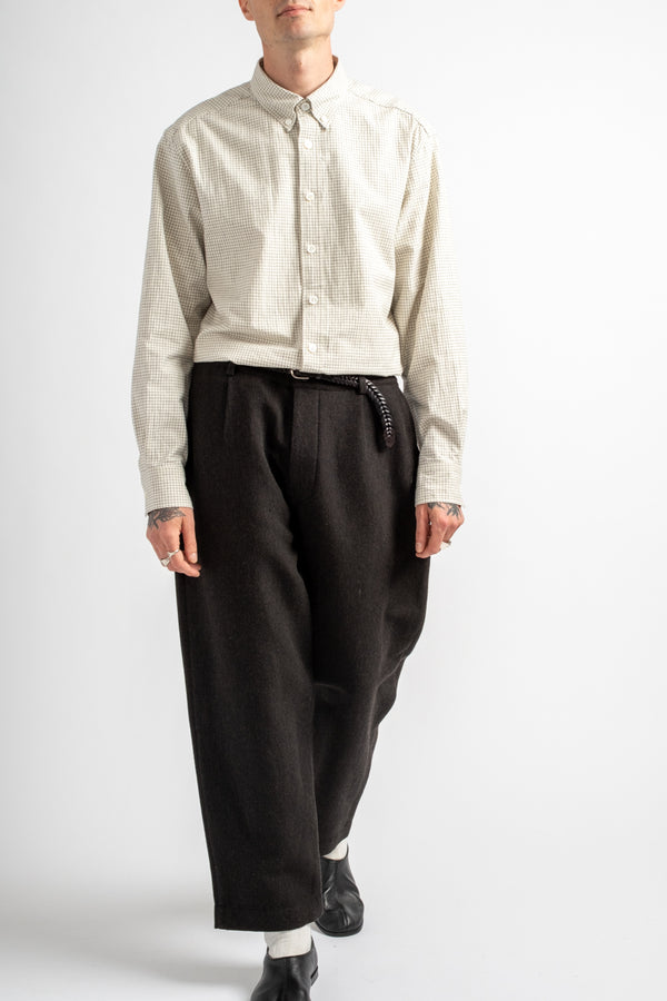 Single Pleat Pant Wool/Linen Herringbone Black/Brown