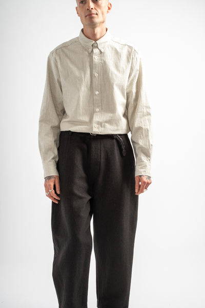 Single Pleat Pant Wool/Linen Herringbone Black/Brown