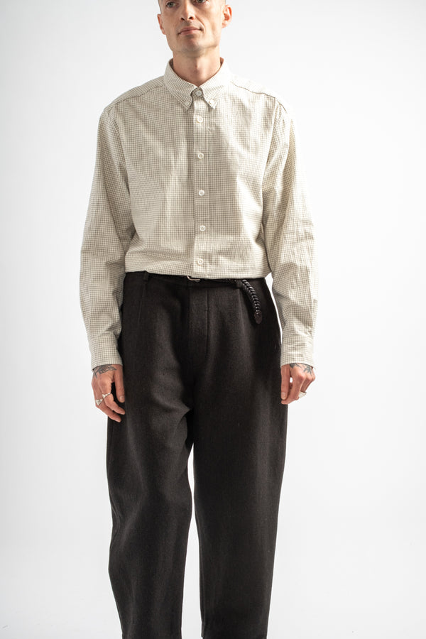 Single Pleat Pant Wool/Linen Herringbone Black/Brown