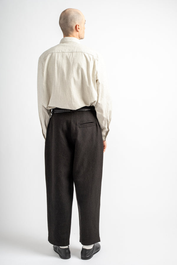 Single Pleat Pant Wool/Linen Herringbone Black/Brown