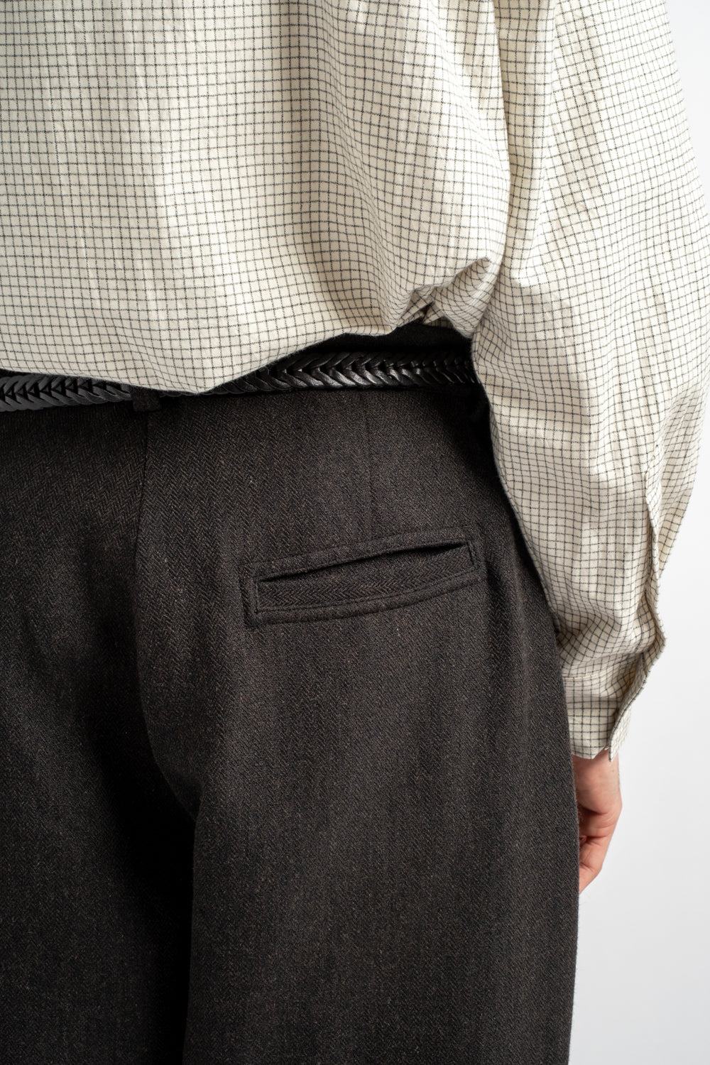 Single Pleat Pant Wool/Linen Herringbone Black/Brown