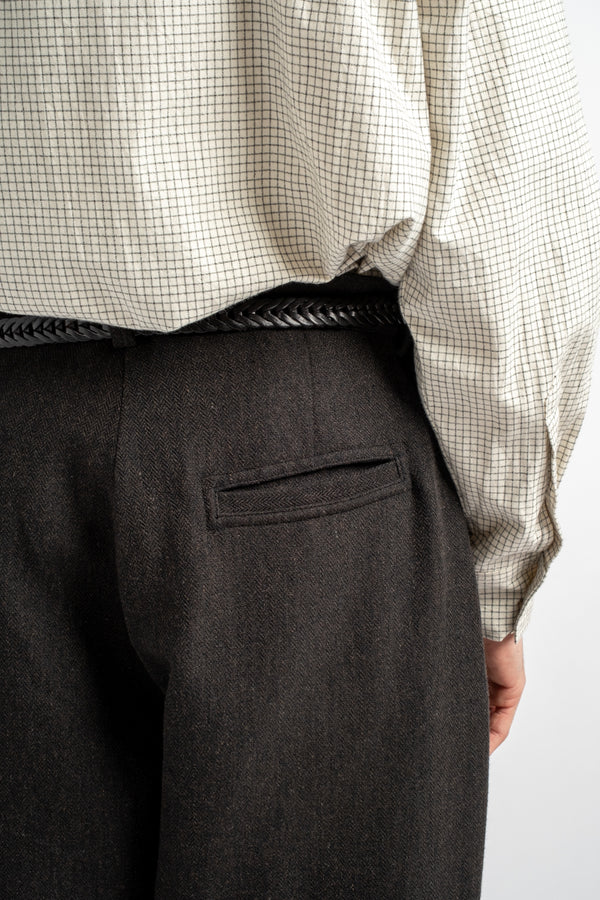 Single Pleat Pant Wool/Linen Herringbone Black/Brown