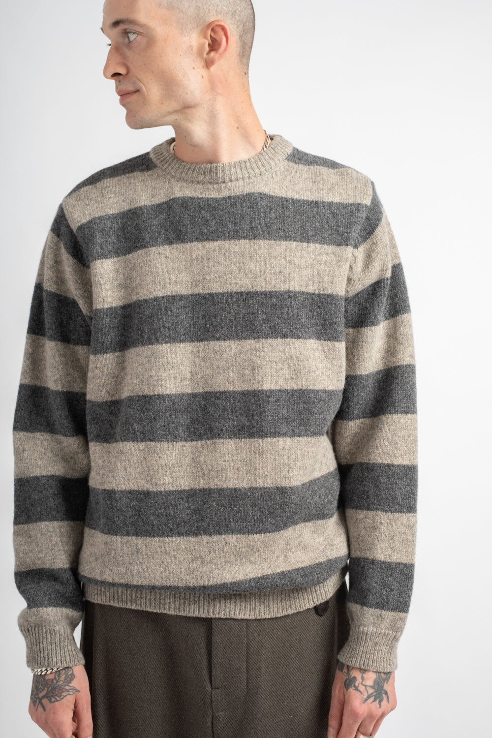 Striped Sweater Top Dyed Wool Charcoal/Light Grey