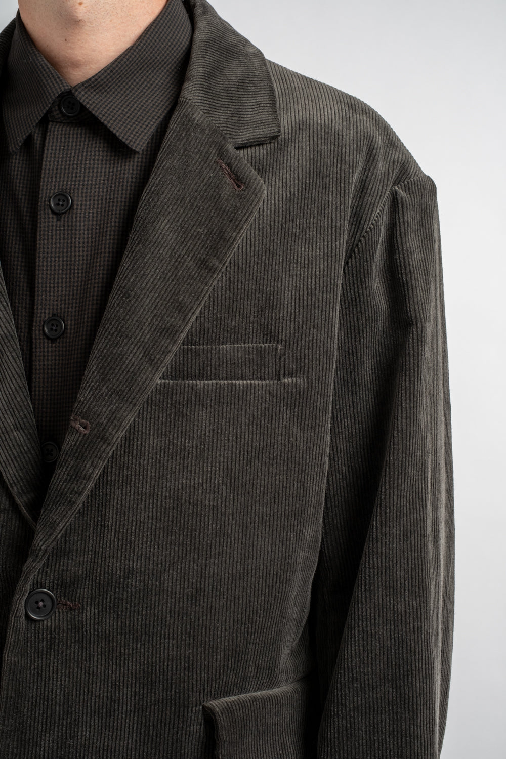 Three Button Jacket Carbon Dyed Corduroy Charcoal