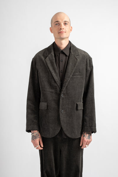 Three Button Jacket Carbon Dyed Corduroy Charcoal